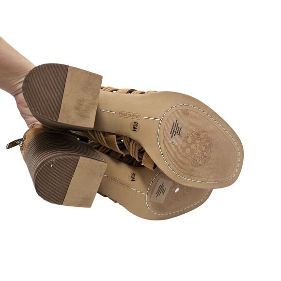 Vince Camuto 8.5 Kaiann Brown Leather Lace Up Gladiator Sandal Heel Boho Coastal - Picture 3 of 5